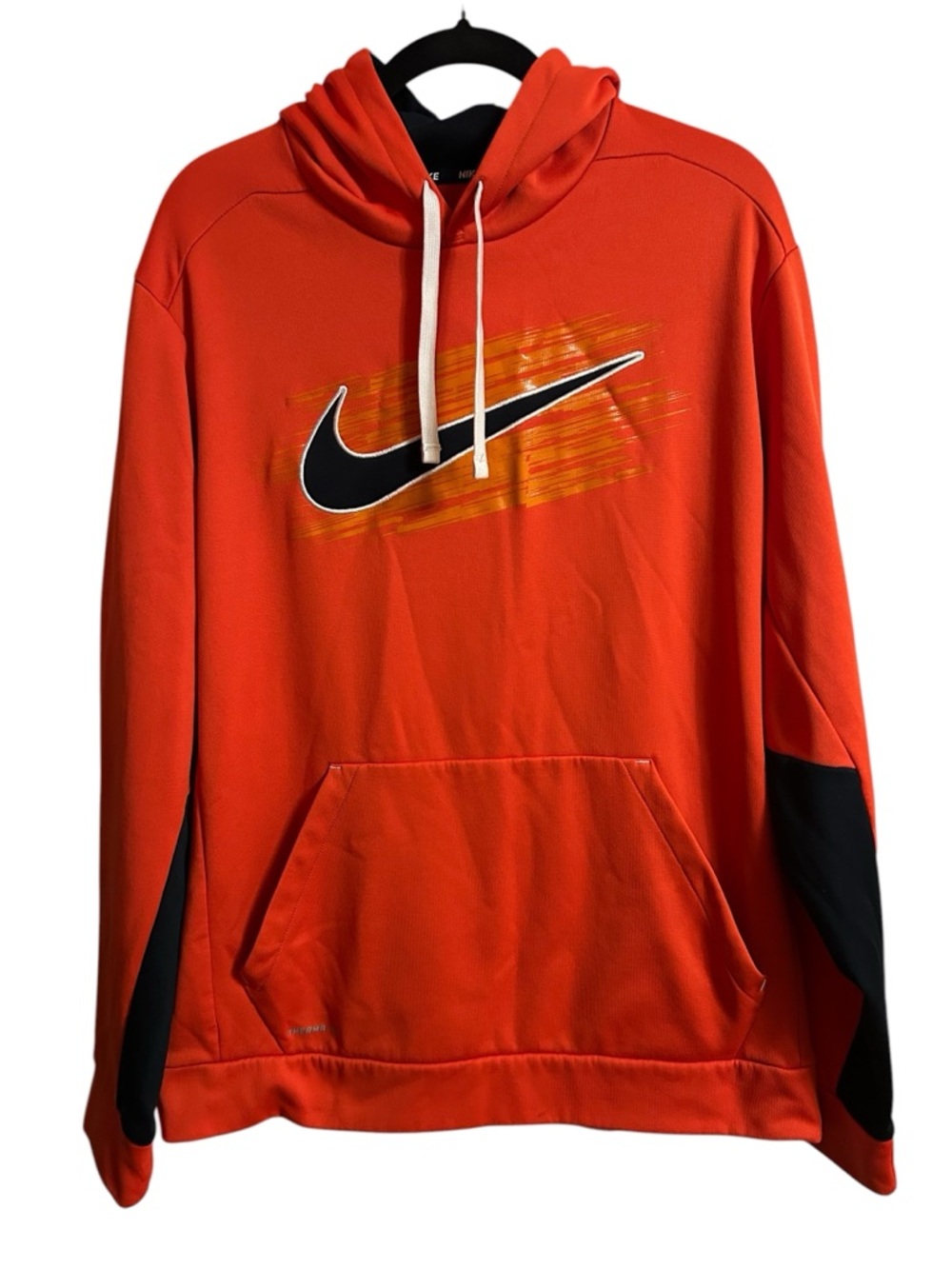 Nike Orange Hoodie with Black Swoosh and Yellow Brush Detail